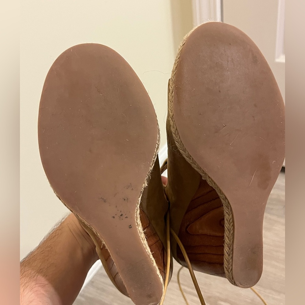 Tory Burch Tan Suede Lace Up Wedged Sandals - Picture 4 of 5